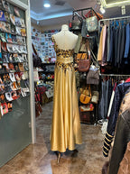 Wild Gold-Brown Leopard Print One-Shoulder Satin Long Classy Prom Dress