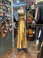 Wild Gold-Brown Leopard Print One-Shoulder Satin Long Classy Prom Dress