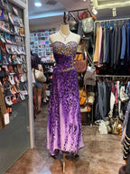 Wild Purple And Black Leopard Print Mermaid Strapless Chiffon Long Classy Prom Dress