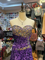 Wild Purple And Black Leopard Print Mermaid Strapless Chiffon Long Classy Prom Dress