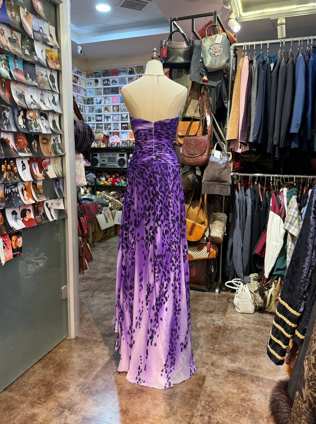 Wild Purple And Black Leopard Print Mermaid Strapless Chiffon Long Classy Prom Dress