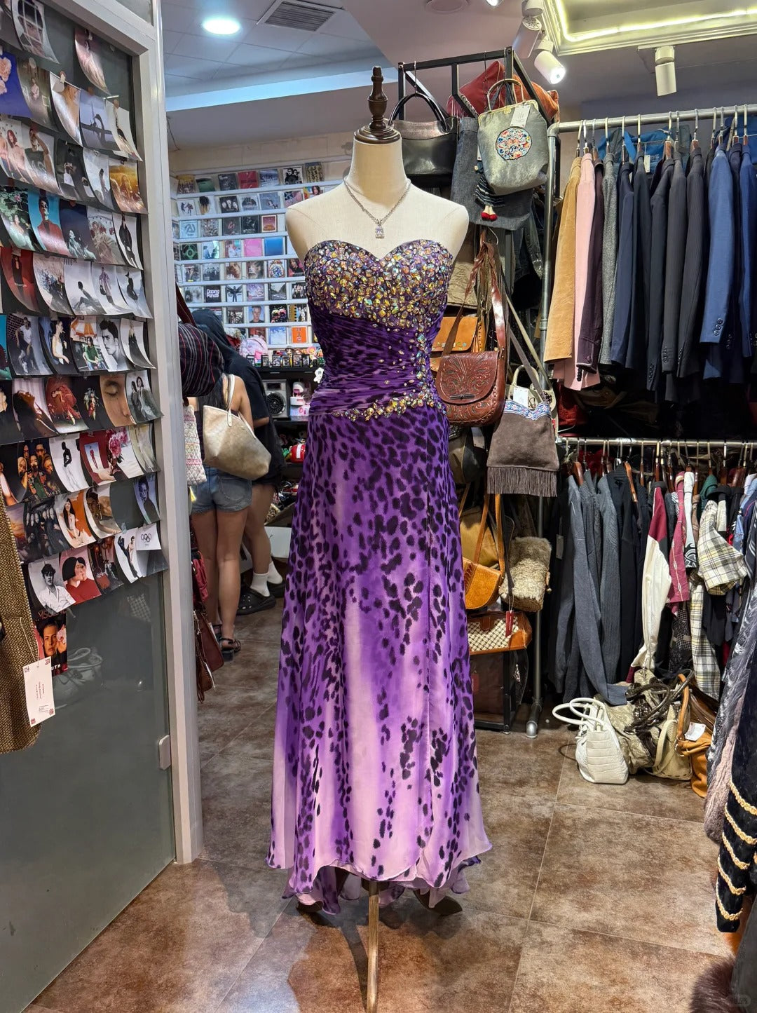 Wild Purple And Black Leopard Print Mermaid Strapless Chiffon Long Classy Prom Dress Main image