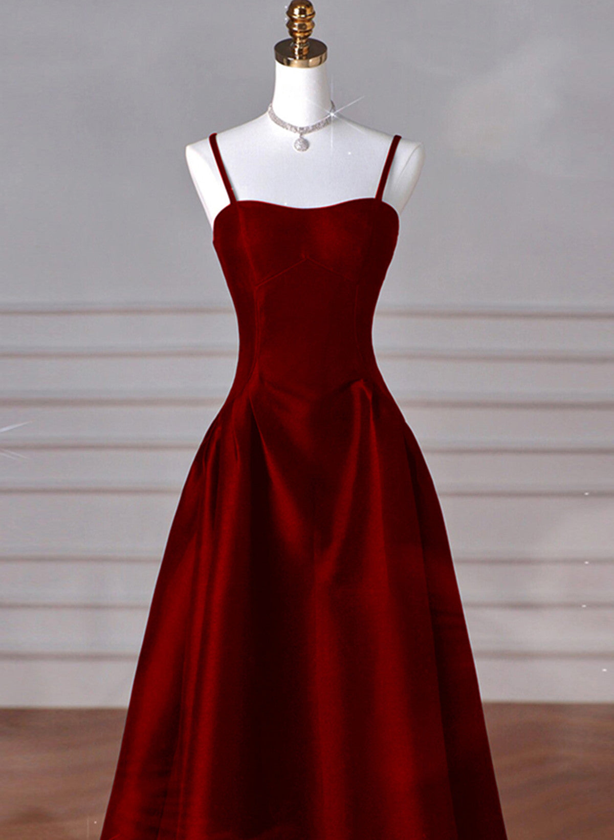 Wine Red A-Line Straps Satin Long Party Dress, Wine Red Long Classy Prom Dress Classy Evening Dress Main image
