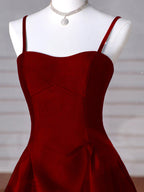 Wine Red A-Line Straps Satin Long Party Dress, Wine Red Long Classy Prom Dress Classy Evening Dress