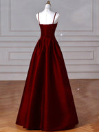 Wine Red A-Line Straps Satin Long Party Dress, Wine Red Long Classy Prom Dress Classy Evening Dress