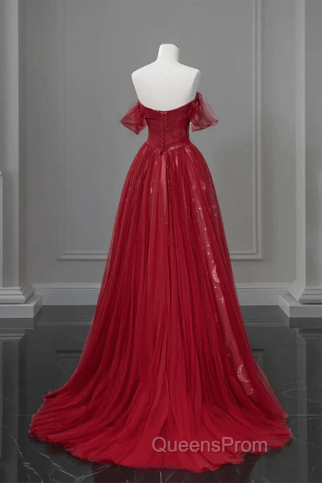 Wine Red A-Line Tulle Sweetheart Floor Length Party Dress, Wine Red Tulle Evening Prom Dress Secondary image