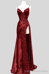 Wine Red Appliques Mermaid Long Formal Dress