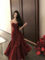 Wine Red Chic Satin Mermaid Sweetheart Long Party Dress, Wine Red Satin Classy Evening Dress