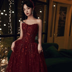 Wine Red Floral Lace And Tulle Long Classy Evening Gown Party Dress, Burgundy Classy Dress 2026