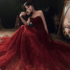 Wine Red Floral Lace And Tulle Long Classy Evening Gown Party Dress, Burgundy Classy Dress 2026