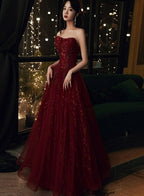 Wine Red Floral Lace And Tulle Long Classy Evening Gown Party Dress, Burgundy Classy Dress 2026