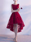 Wine Red Lace High Low Charming Classy Dress, Junior Party Dress, Cute Classy Prom Dress