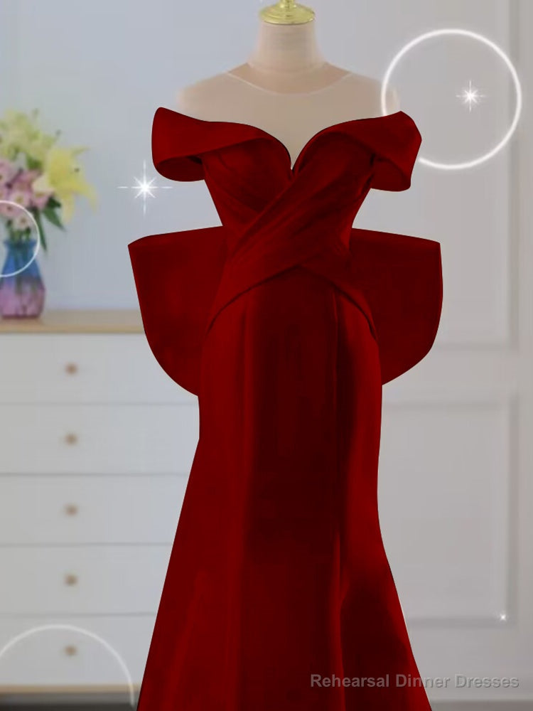 Wine Red Mermaid Long Party Dress with Bow, Wine Red Wedding Party Dress Secondary image