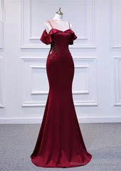 Wine Red Mermaid Off Shoulder Long Party Dress, Off Shoulder Mermaid Prom Dress