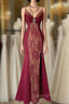 Wine Red Mermaid Straps Sweetheart Party Dress, Wine Red Lace Evening Prom Dress