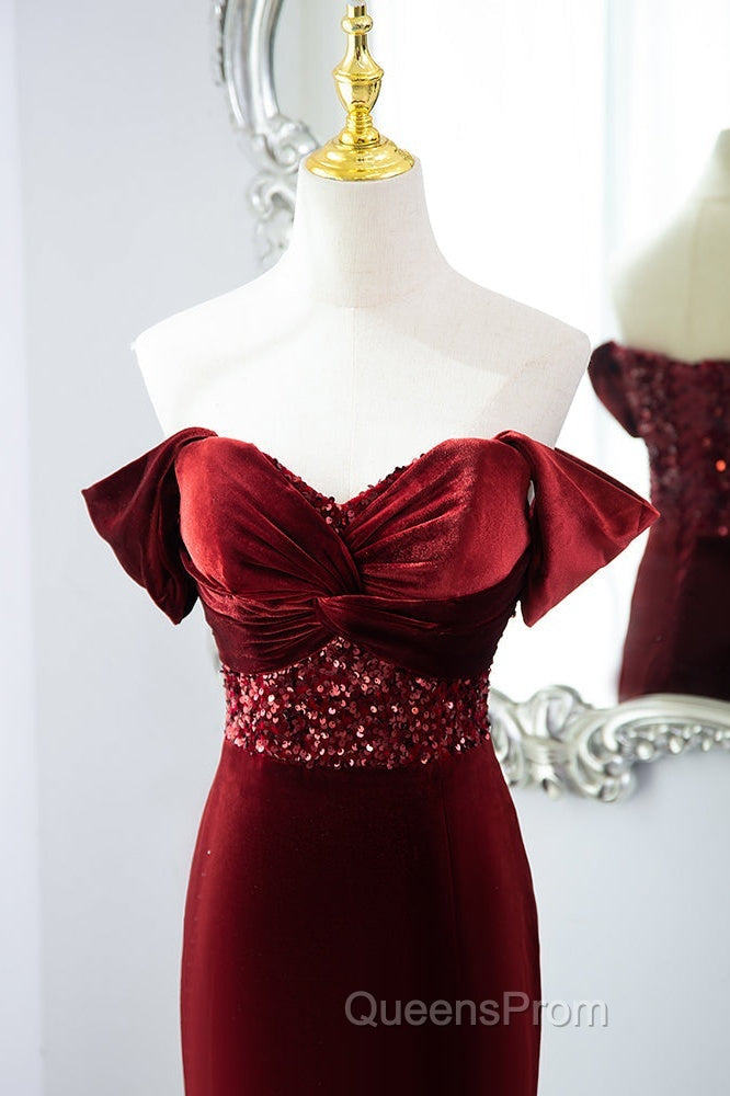 Wine Red Mermaid Velvet Long Party Dress, Wine Red Evening Prom Dress Evening Dress Secondary image