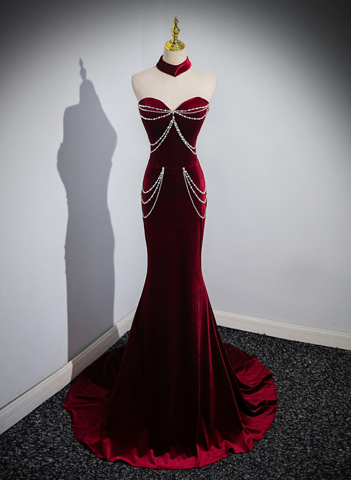 Wine Red Mermaid Velvet Off Shoulder Party Dress, Wine Red Long Classy Evening Dress Classy Prom Dress