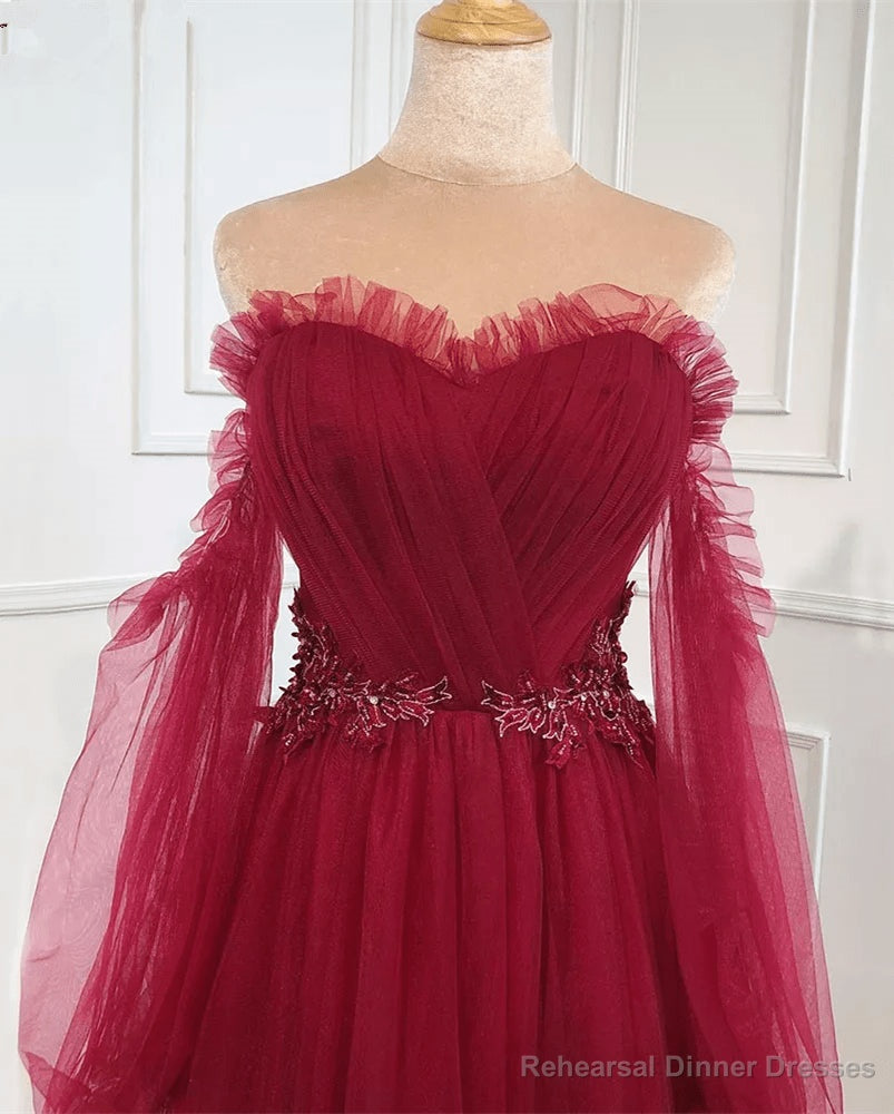 Wine Red Off Shoulder Beaded Long Formal Dress Wine Red Evening Dress prom dresses shops Secondary image