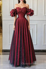 Wine Red Off Shoulder Long Formal Dress, Sweetheart Wine Red Formal Dress
