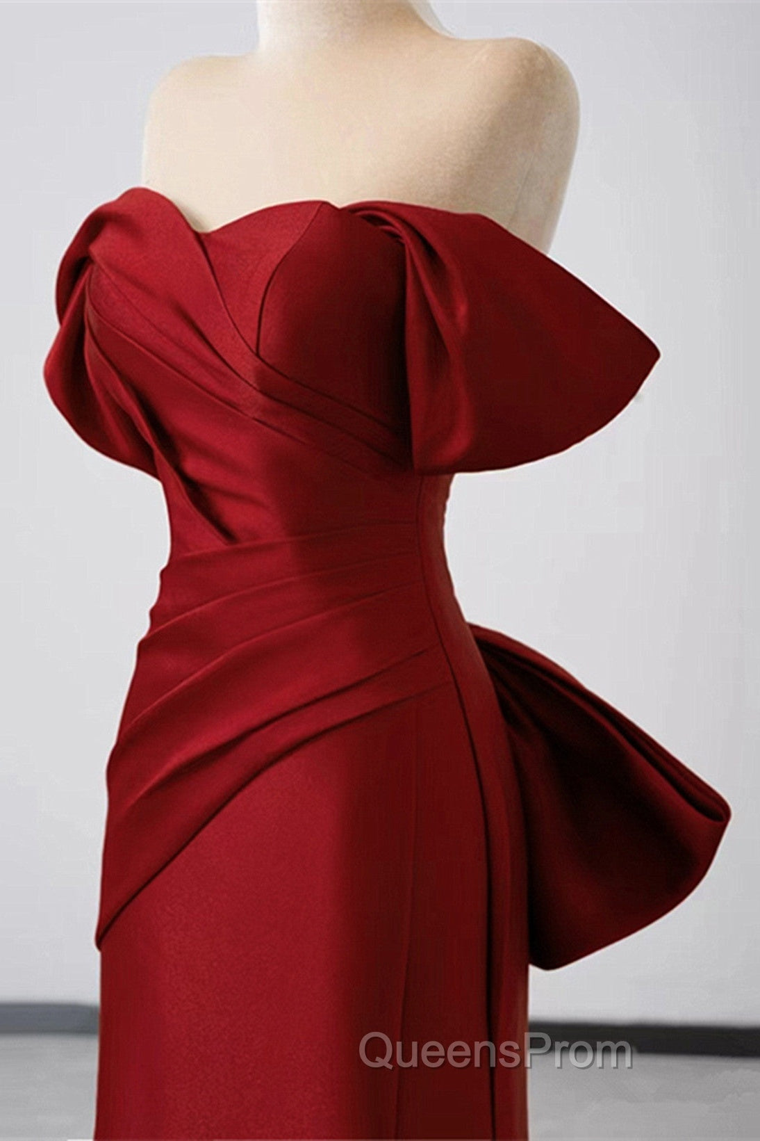 Wine Red Off Shoulder Mermaid Long Party Dress, Wine Red Evening Dress Evening Prom Dress Secondary image