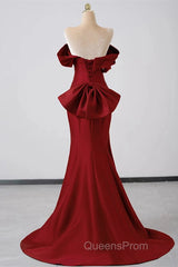 Wine Red Off Shoulder Mermaid Long Party Dress, Wine Red Evening Dress Evening Prom Dress
