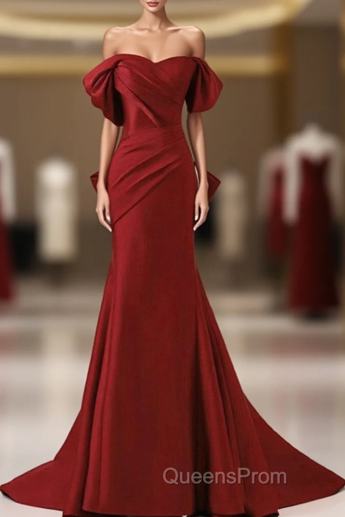 Wine Red Off Shoulder Mermaid Long Party Dress, Wine Red Evening Dress Evening Prom Dress