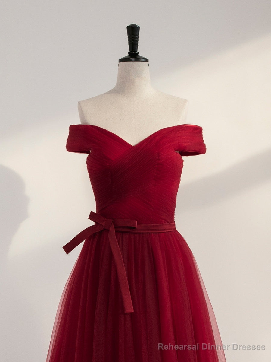 Wine Red Off Shoulder Simple Sweetheart Floor Length Party Dress, Dark Red Formal Dress
