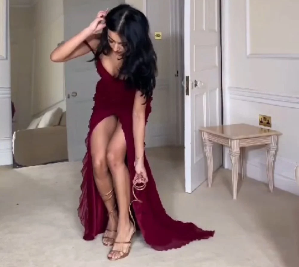 Wine Red Off Shoulder Straps Multi-Layered Ruffles Long Classy Prom Dress