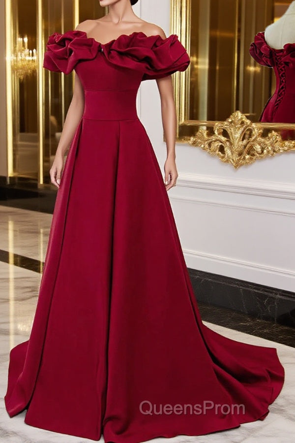 Wine Red Off Shoulder Sweetheart Long Party Dress, Wine Red Evening Prom Dress Evening Dress Main image