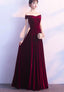 Wine Red Off Shoulder Velvet Long Wedding Party Dress, Charming Classy Gown