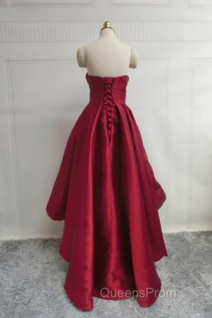 Wine Red Pretty High Low Party Dress, Wine Red Homecoming Dress, Lace-Up Junior Evening Prom Dress Secondary image