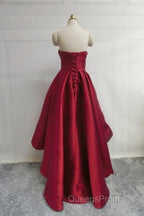 Wine Red Pretty High Low Party Dress, Wine Red Homecoming Dress, Lace-Up Junior Evening Prom Dress