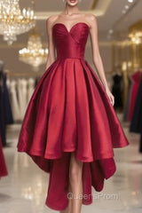 Wine Red Pretty High Low Party Dress, Wine Red Homecoming Dress, Lace-Up Junior Evening Prom Dress