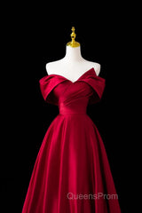 Wine Red Satin A-Line Evening Prom Dress, Wine Red Evening Dress Formal Dress