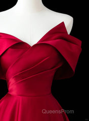 Wine Red Satin A-Line Evening Prom Dress, Wine Red Evening Dress Formal Dress