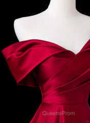Wine Red Satin A-Line Evening Prom Dress, Wine Red Evening Dress Formal Dress