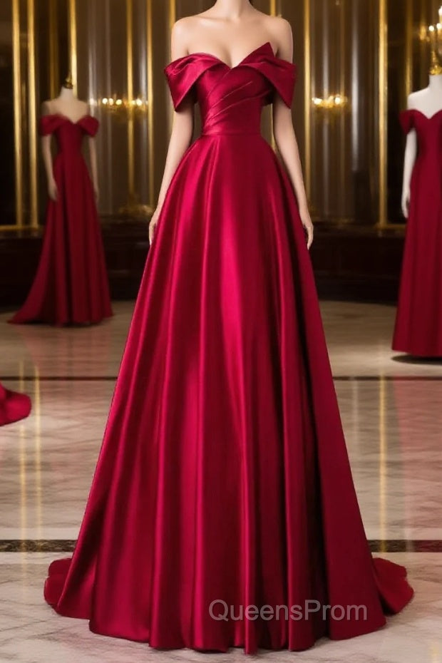 Wine Red Satin A-Line Evening Prom Dress, Wine Red Evening Dress Formal Dress Main image
