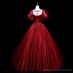 Wine Red Satin Beaded Ball Gown Sweet 16 Dress, Wine Red Evening Formal Dress