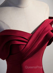 Wine Red Satin Long Party Dress, A-Line Wine Red Satin Evening Prom Dress