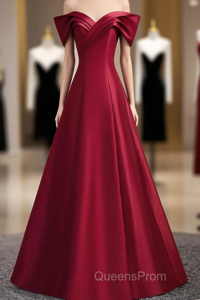 Wine Red Satin Long Party Dress, A-Line Wine Red Satin Evening Prom Dress Main image