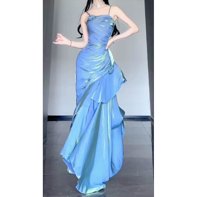 Wine Red Satin Long Straps Classy Prom Dress Wine Red A-Line Party Dress