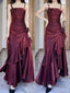 Wine Red Satin Long Straps Classy Prom Dress Wine Red A-Line Party Dress
