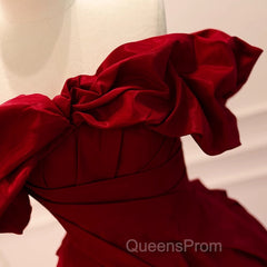 Wine Red Satin Off Shoulder Chic Long Party Dress, Wine Red Sweetheart Evening Prom Dress