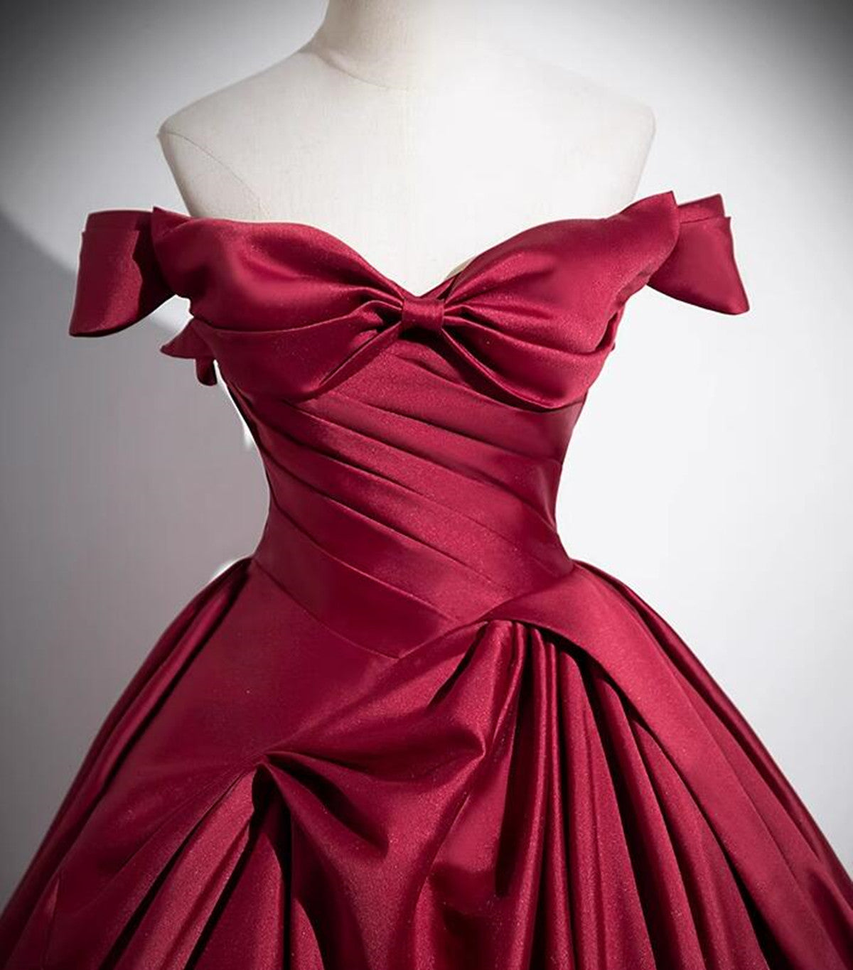 Wine Red Satin Off Shoulder Floor Length Party Dress, Wine Red Long Classy Prom Dress