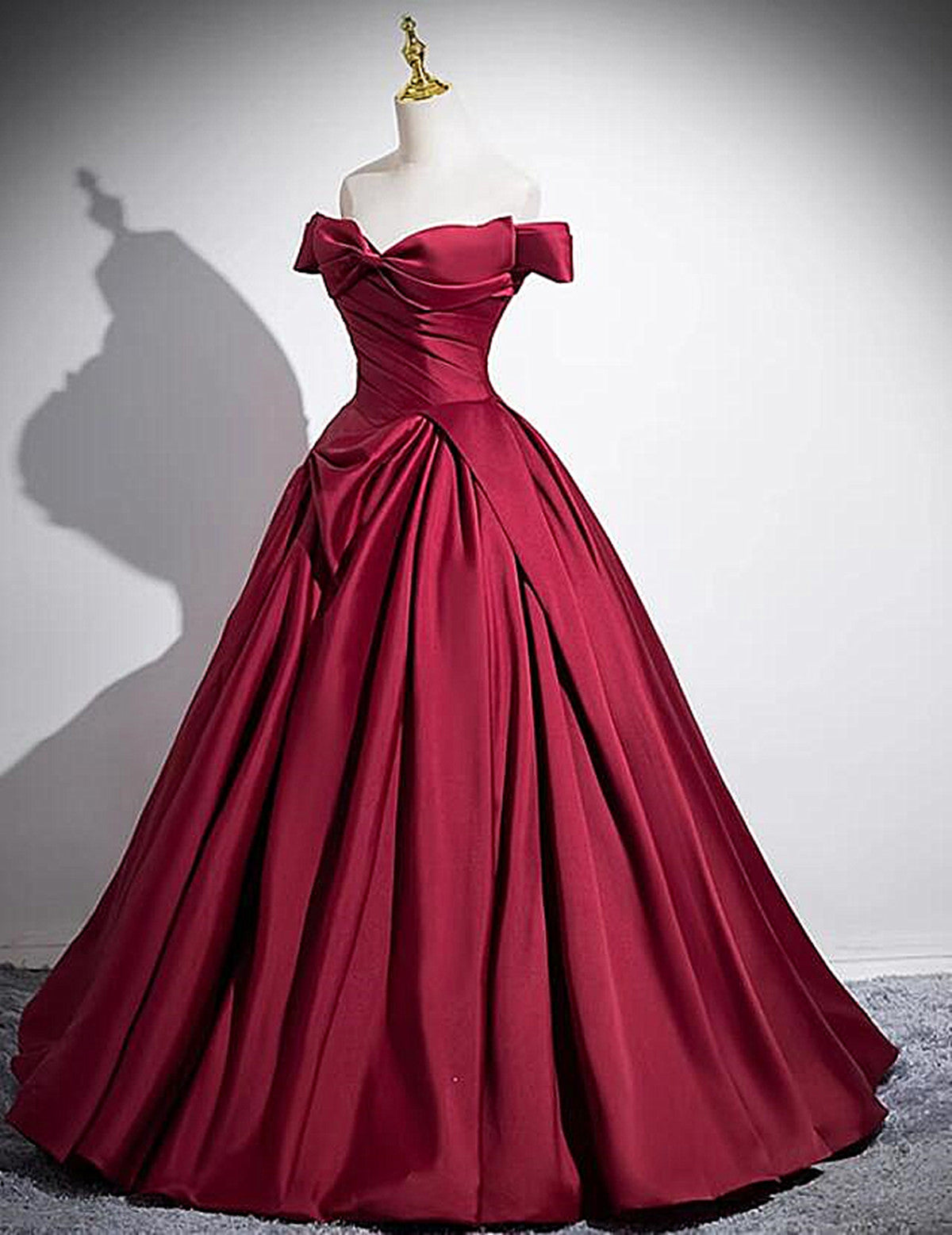 Wine Red Satin Off Shoulder Floor Length Party Dress, Wine Red Long Classy Prom Dress