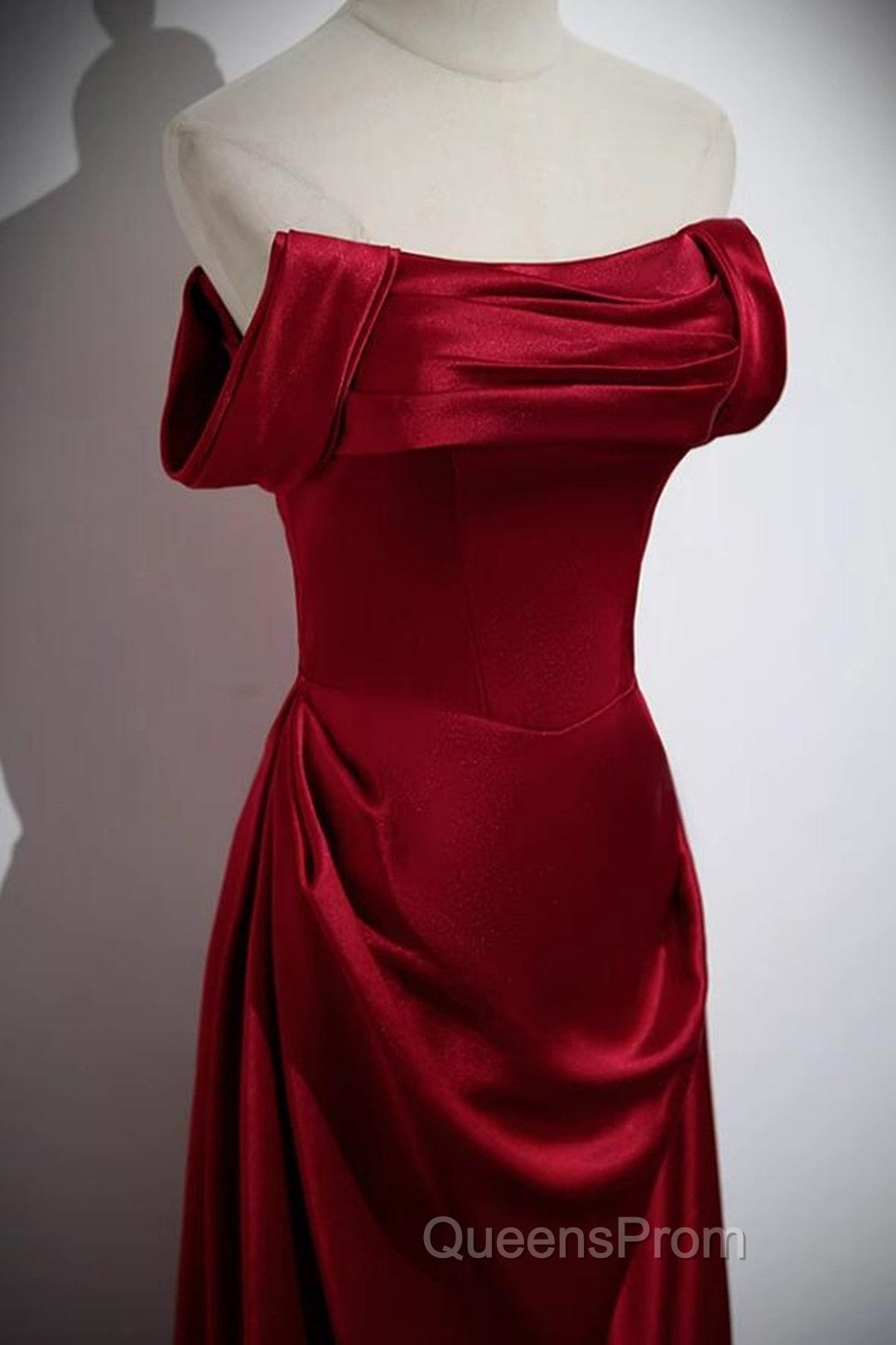 Wine Red Satin Off Shoulder Long Party Dress, A-Line Satin Evening Prom Dress Secondary image