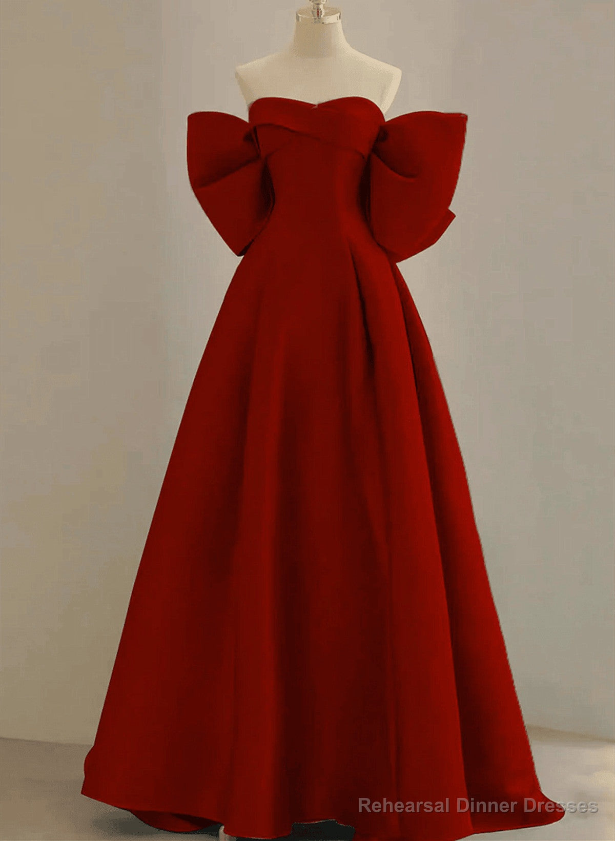 Wine Red Satin Sweetheart Long A-Line Prom Dress, Wine Red Evening Dress Main image