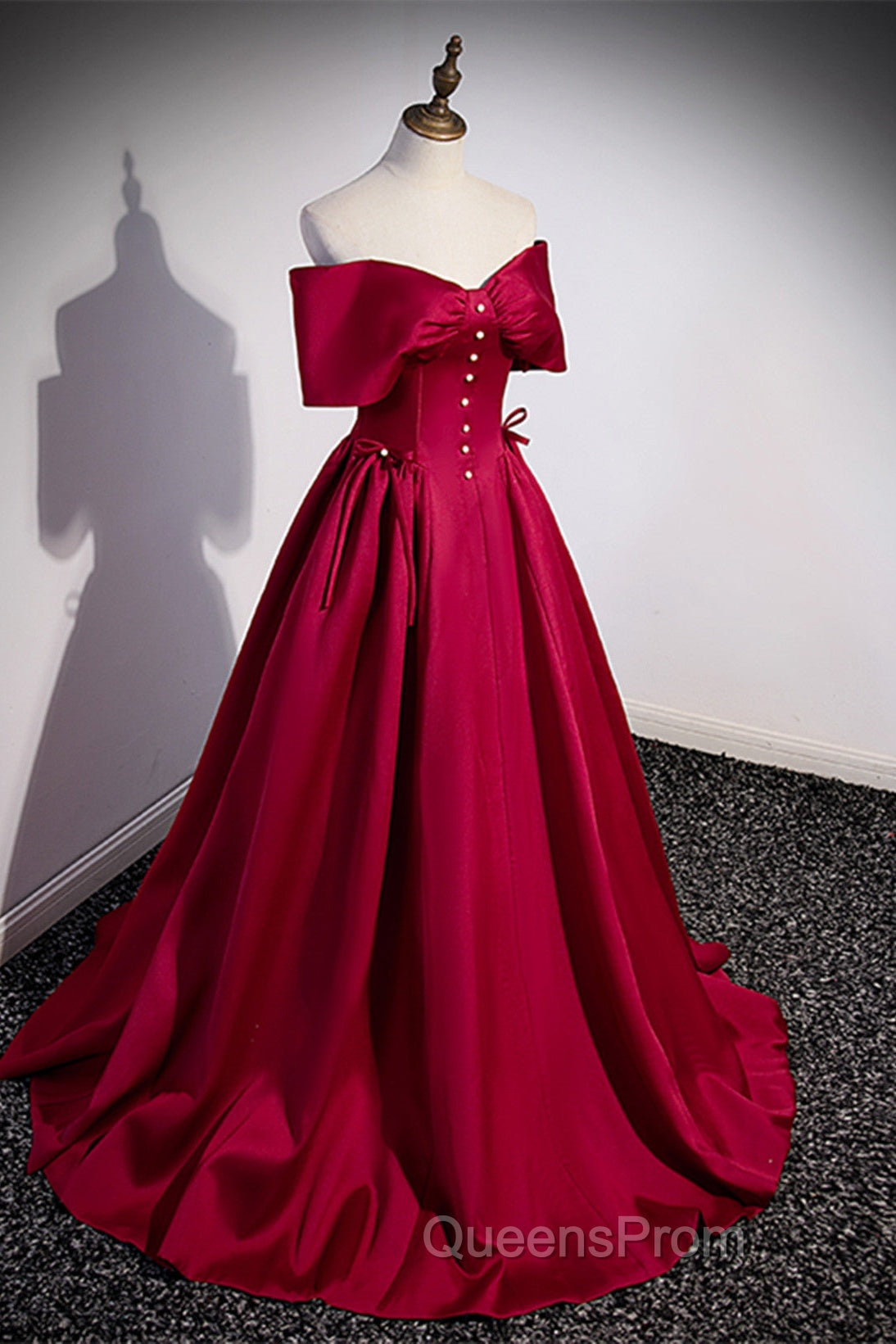 Wine Red Satin Sweetheart Long Evening Dress, Wine Red Satin Evening Prom Dress Secondary image