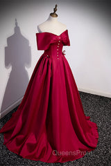 Wine Red Satin Sweetheart Long Evening Dress, Wine Red Satin Evening Prom Dress