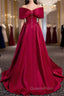 Wine Red Satin Sweetheart Long Evening Dress, Wine Red Satin Evening Prom Dress